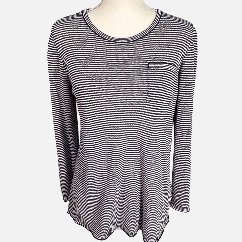 Eileen Fisher Organic Linen Knit Top Medium Black & White Striped Natural Fiber